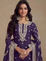 Deep Indigo Heavy Silk Designer Sharara Suit